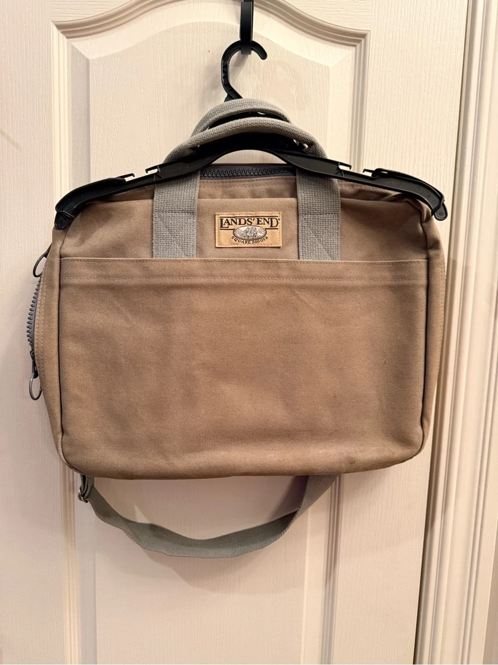 Lands' End Square Rigger Canvas Laptop Bag in Tan with Gray Straps